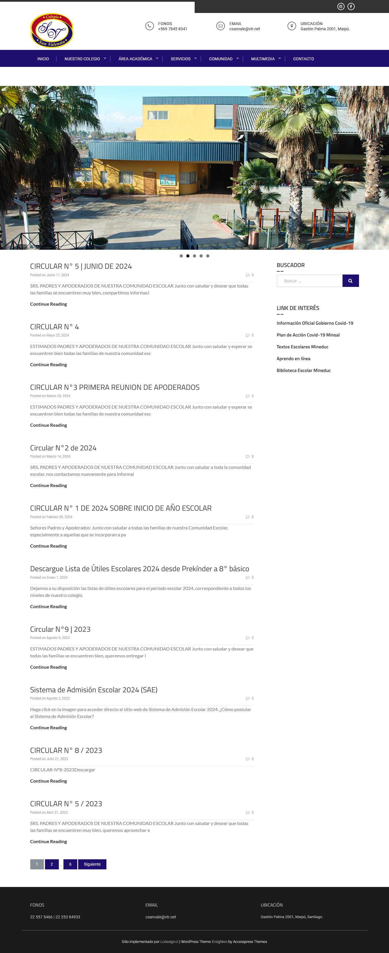 Sitio web colegio San Valentín - Maipú